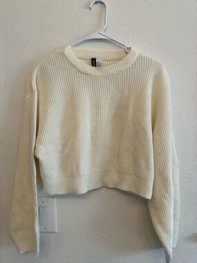 Divided Cropped Crewneck Sweater in Cream